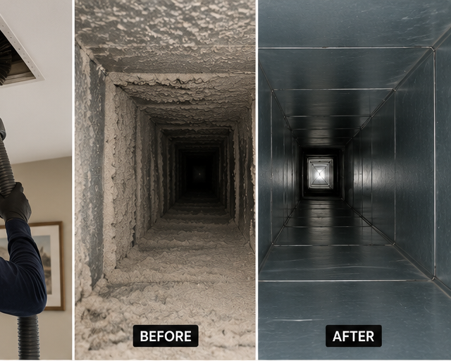 Before and after duct cleaning comparison