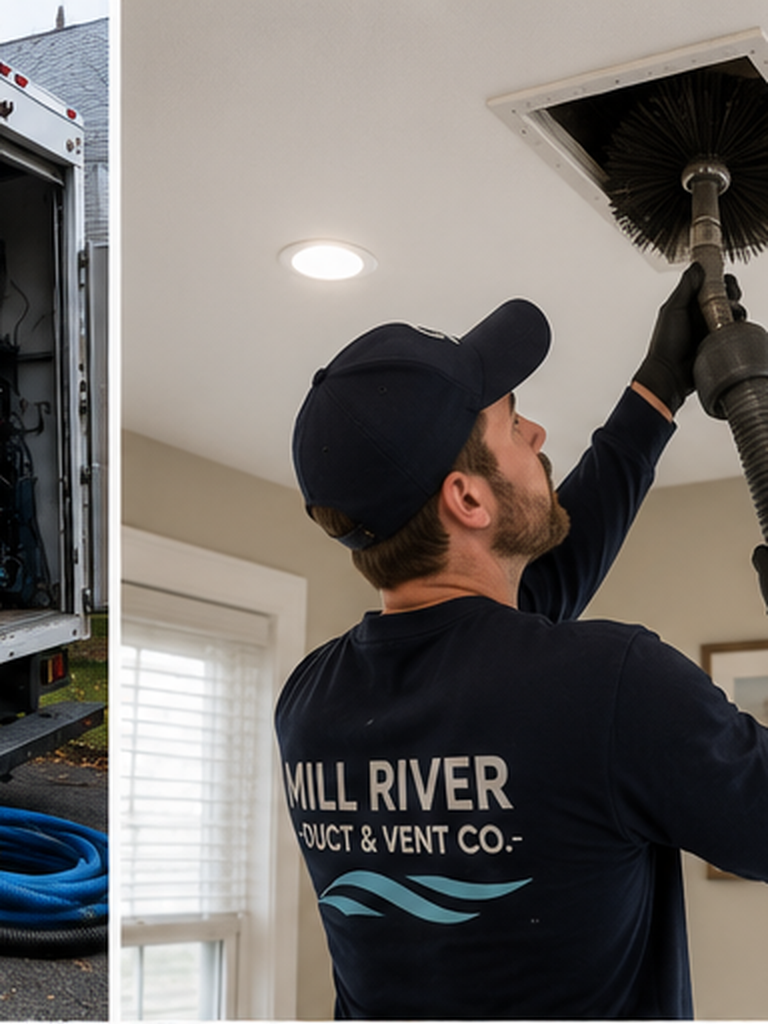 Technician cleaning a ceiling return vent